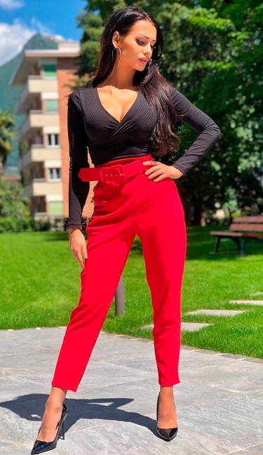 Demi Belted Cigarette Trousers Red